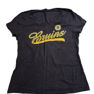 NHL Boston Bruins T-Shirt Womens Large Black Excellent V-Neck Graphic Tee